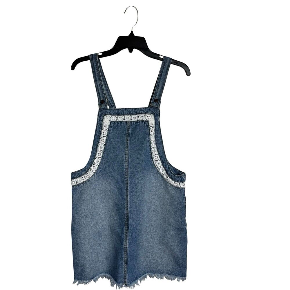 Venus Girls Denim Overall Pinafore Jumper Lace Trim Raw Hem Dress 12 Boho